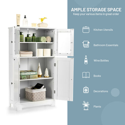 4 Door Freestanding Bathroom & Kitchen Storage Cabinet with Adjustable Shelf