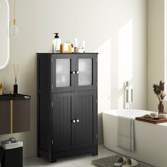 4 Door Freestanding Bathroom & Kitchen Storage Cabinet with Adjustable Shelf