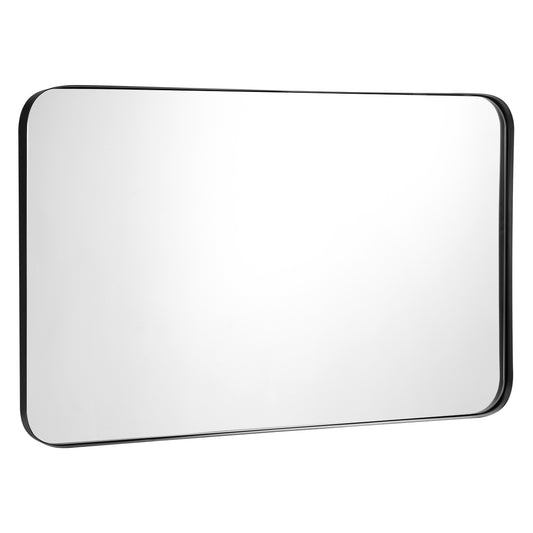 32" x 20" Wall-Mounted Rectangle Mirror with Metal Frame - Black