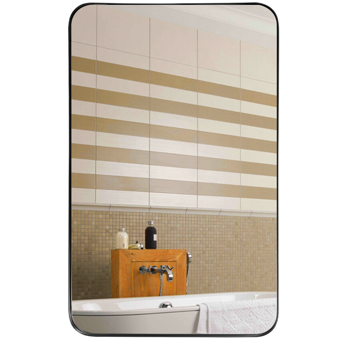 32" x 20" Wall-Mounted Rectangle Mirror with Metal Frame - Black