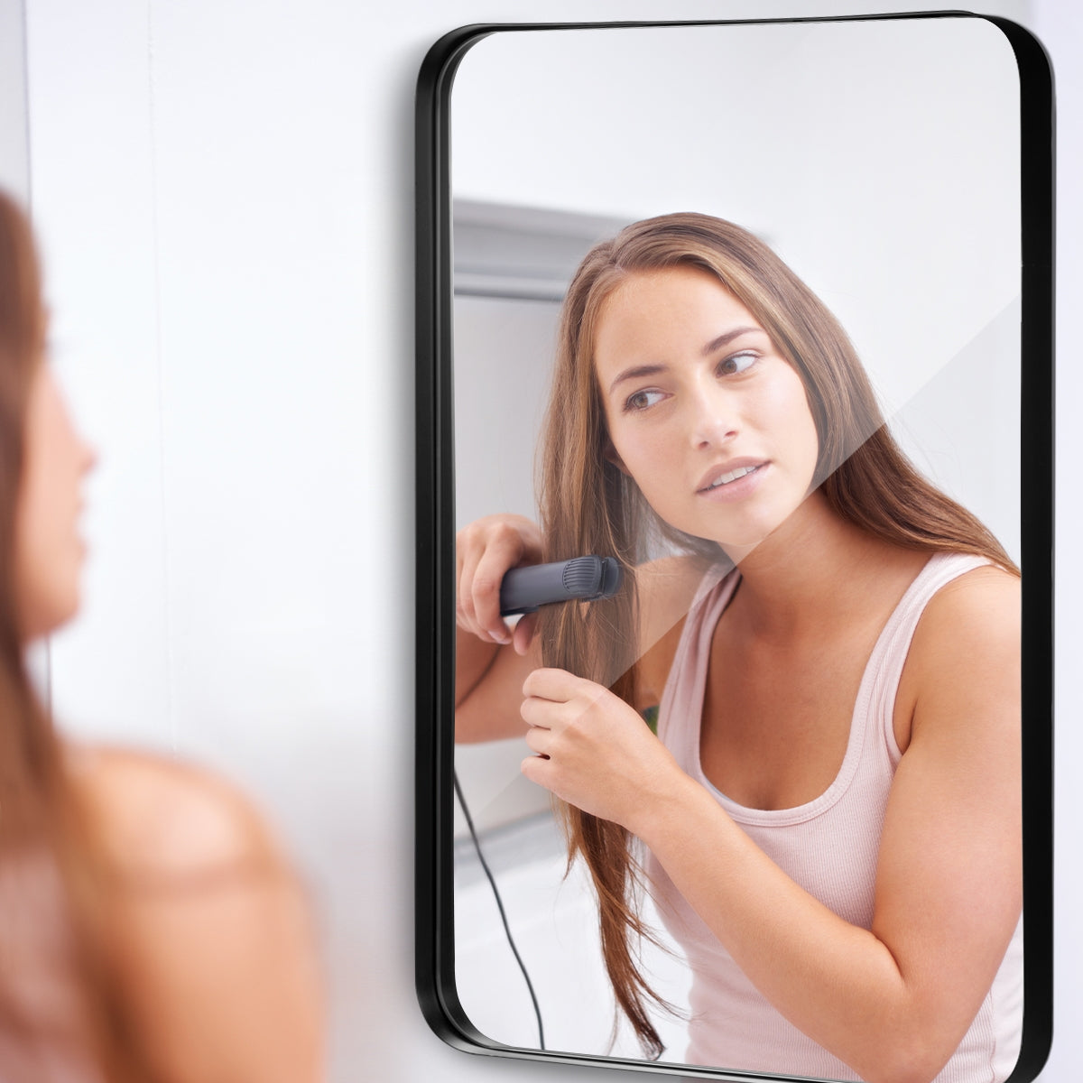 32" x 20" Wall-Mounted Rectangle Mirror with Metal Frame - Black