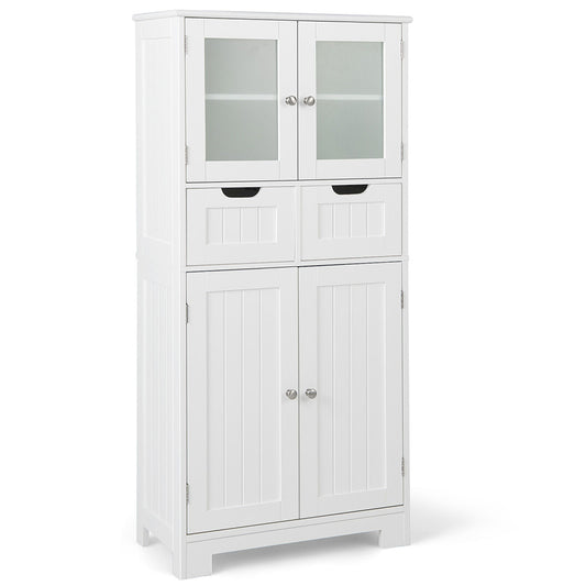 3 Tier Freestanding Bathroom Cabinet with 2 Drawers & Glass Doors for Stylish Storage