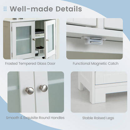 3 Tier Freestanding Bathroom Cabinet with 2 Drawers & Glass Doors for Stylish Storage
