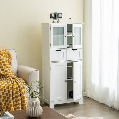 3 Tier Freestanding Bathroom Cabinet with 2 Drawers & Glass Doors for Stylish Storage