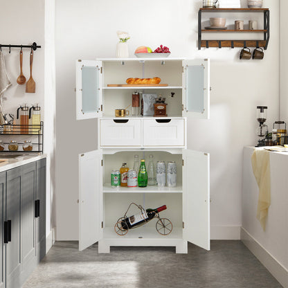 3 Tier Freestanding Bathroom Cabinet with 2 Drawers & Glass Doors for Stylish Storage