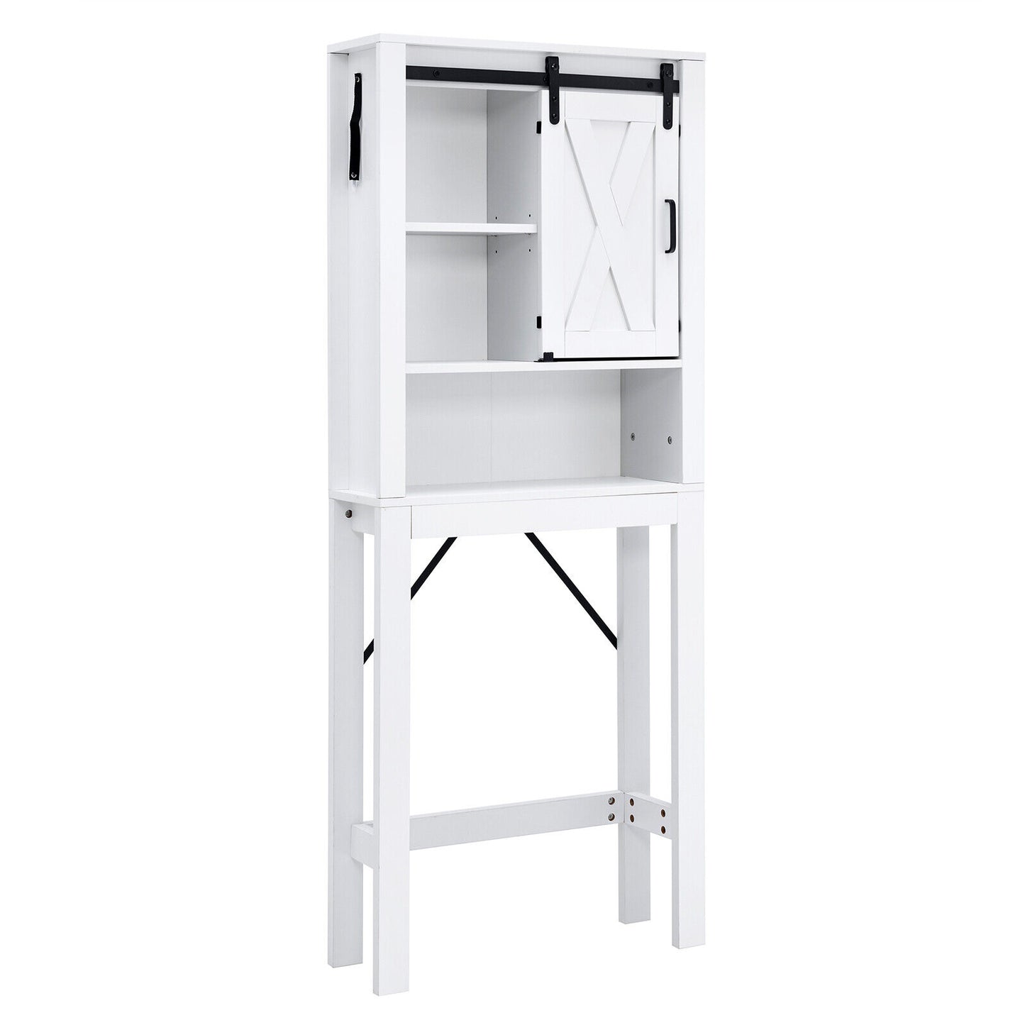 Wooden Over-the-Toilet Storage Cabinet with Sliding Barn Door & Adjustable Shelves