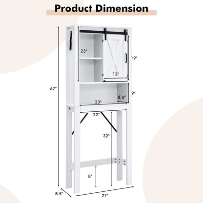 Wooden Over-the-Toilet Storage Cabinet with Sliding Barn Door & Adjustable Shelves