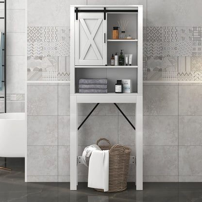 Wooden Over-the-Toilet Storage Cabinet with Sliding Barn Door & Adjustable Shelves