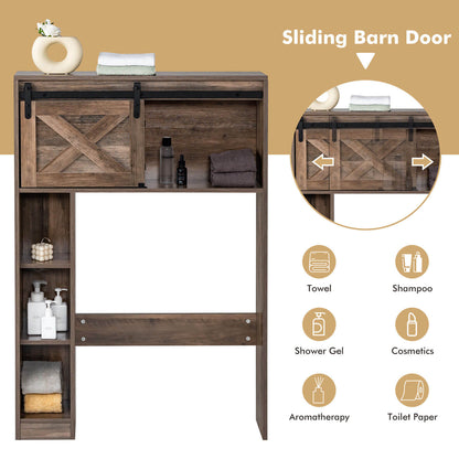 4 Tier Bathroom Storage Cabinet with Sliding Barn Door