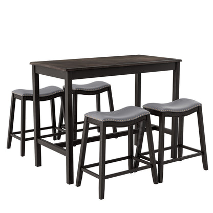 Modern 5 Piece Counter Height Dining Table Set with 4 Padded Saddle Stools for Kitchen or Small Space