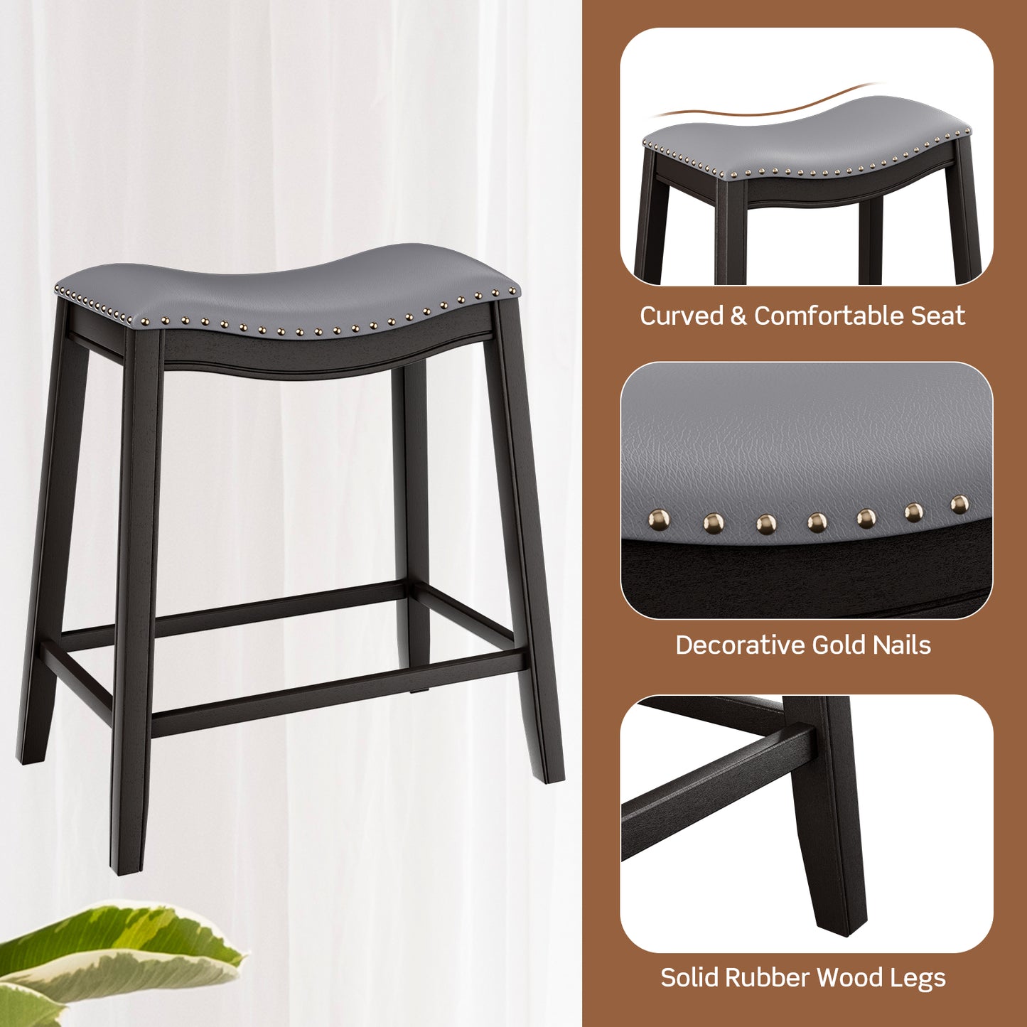 Modern 5 Piece Counter Height Dining Table Set with 4 Padded Saddle Stools for Kitchen or Small Space
