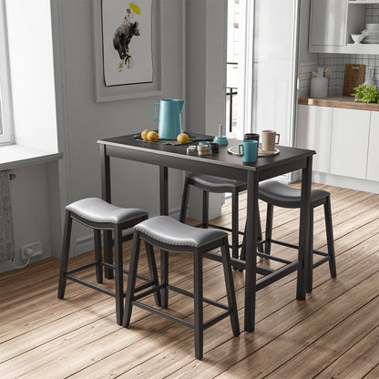 Modern 5 Piece Counter Height Dining Table Set with 4 Padded Saddle Stools for Kitchen or Small Space