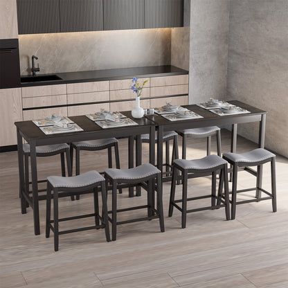 Modern 5 Piece Counter Height Dining Table Set with 4 Padded Saddle Stools for Kitchen or Small Space