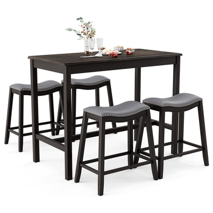 Modern 5 Piece Counter Height Dining Table Set with 4 Padded Saddle Stools for Kitchen or Small Space