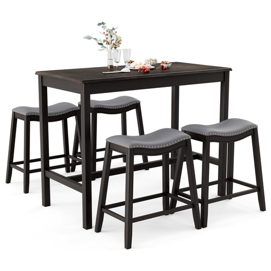 Modern 5 Piece Counter Height Dining Table Set with 4 Padded Saddle Stools for Kitchen or Small Space