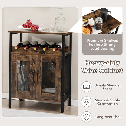 Modern Industrial Buffet Cabinet with Storage Shelves and Removable Wine Rack