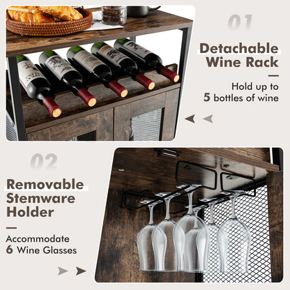 Modern Industrial Buffet Cabinet with Storage Shelves and Removable Wine Rack
