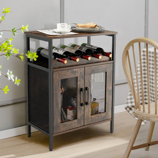 Modern Industrial Buffet Cabinet with Storage Shelves and Removable Wine Rack