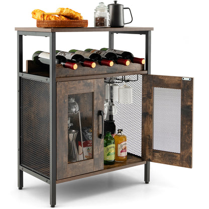 Modern Industrial Buffet Cabinet with Storage Shelves and Removable Wine Rack