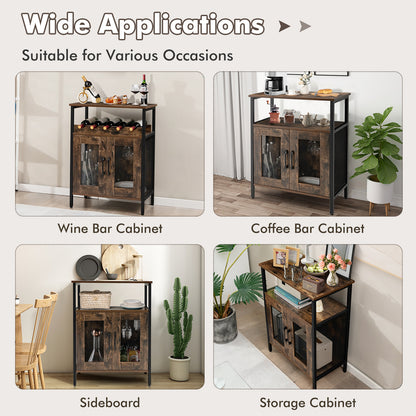 Modern Industrial Buffet Cabinet with Storage Shelves and Removable Wine Rack