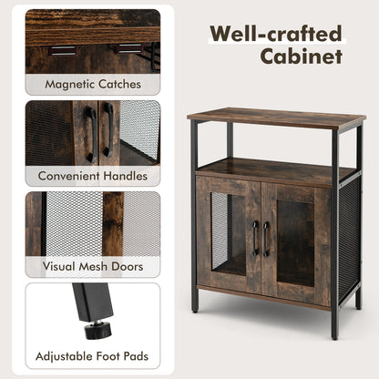 Modern Industrial Buffet Cabinet with Storage Shelves and Removable Wine Rack