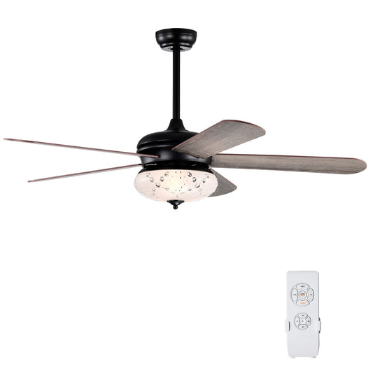 52 Inch Retro Ceiling Fan with Remote Control & Dual-Finish Oak Blades