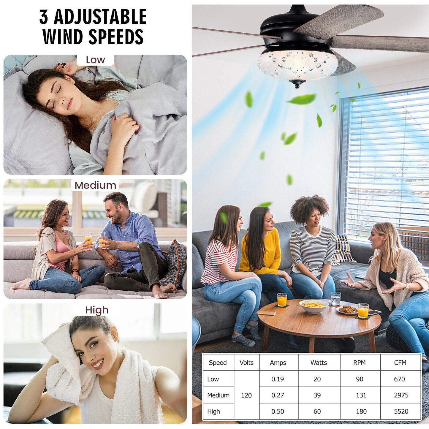 52 Inch Retro Ceiling Fan with Remote Control & Dual-Finish Oak Blades