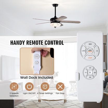 52 Inch Retro Ceiling Fan with Remote Control & Dual-Finish Oak Blades