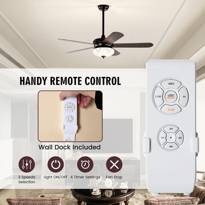 52 Inch Retro Ceiling Fan with Remote Control & Dual-Finish Walnut Blades