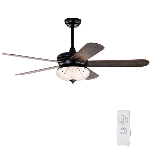 52 Inch Retro Ceiling Fan with Remote Control & Dual-Finish Walnut Blades