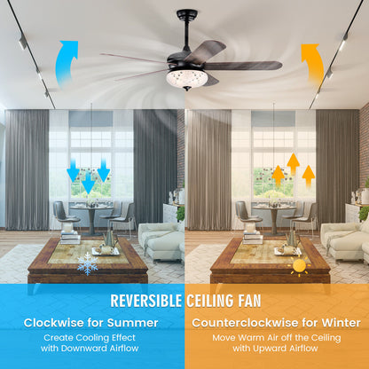 52 Inch Retro Ceiling Fan with Remote Control & Dual-Finish Walnut Blades