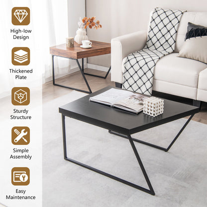 Set of 2 Coffee Tables with Metal Frames and Spacious Wooden Tops