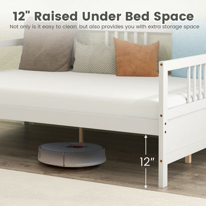 Full Size Wooden Daybed Frame with Decorative Guardrails and Underbed Clearance – White