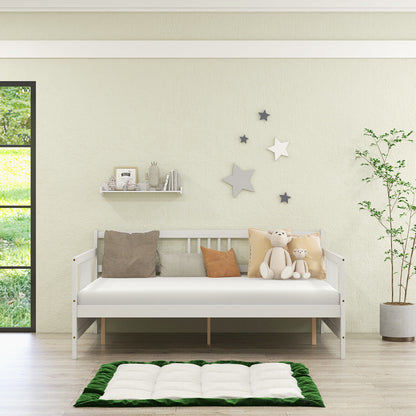 Full Size Wooden Daybed Frame with Decorative Guardrails and Underbed Clearance – White