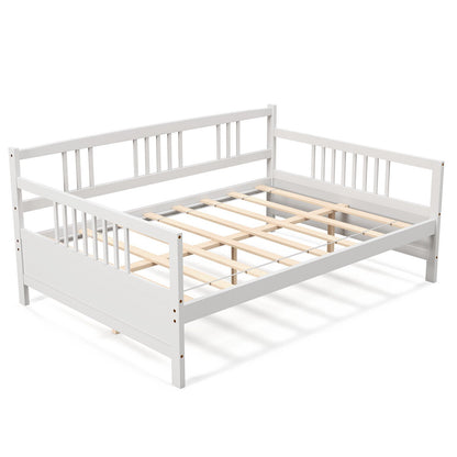 Full Size Wooden Daybed Frame with Decorative Guardrails and Underbed Clearance – White