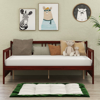 Full Size Wooden Daybed Frame with Decorative Guardrails and Underbed Clearance – Brown