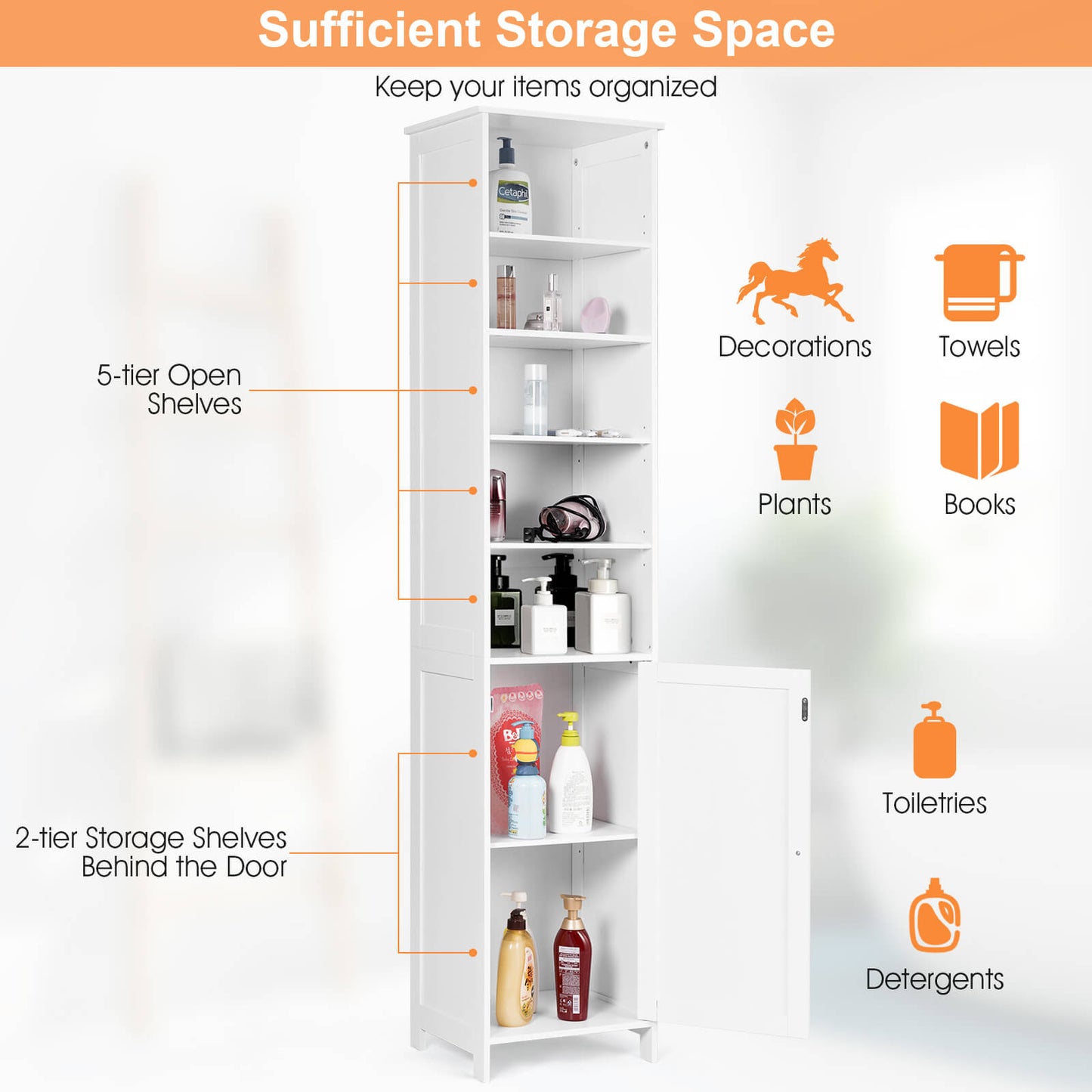 72 Inch Freestanding Tall Storage Cabinet with Adjustable Shelves & Cupboard