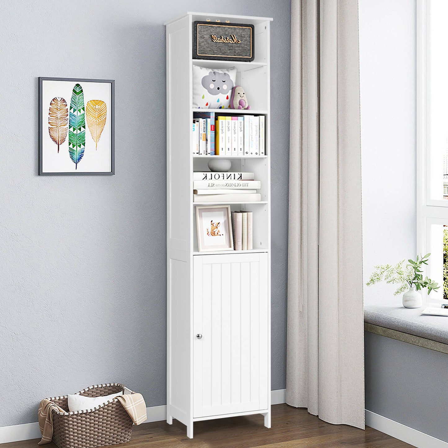 72 Inch Freestanding Tall Storage Cabinet with Adjustable Shelves & Cupboard