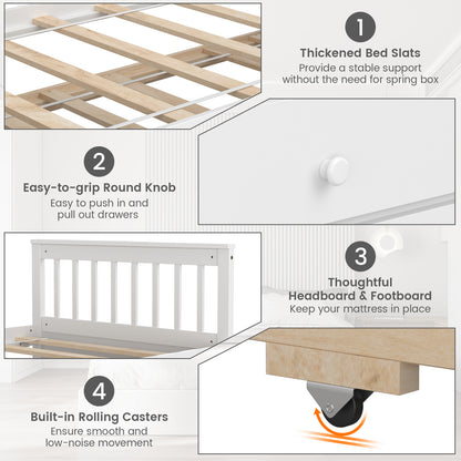 Wood Twin Captain’s Bed with Trundle and Three Storage Drawers for Kids or Guest Room White