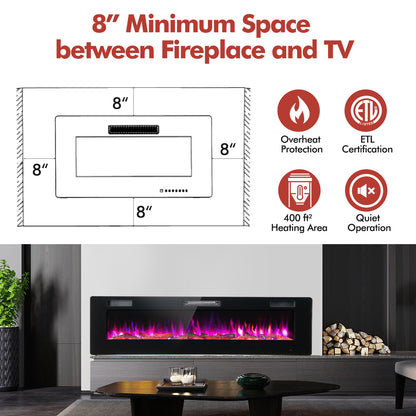 60 Inch Ultra Slim Electric Fireplace with Remote and Adjustable Timer