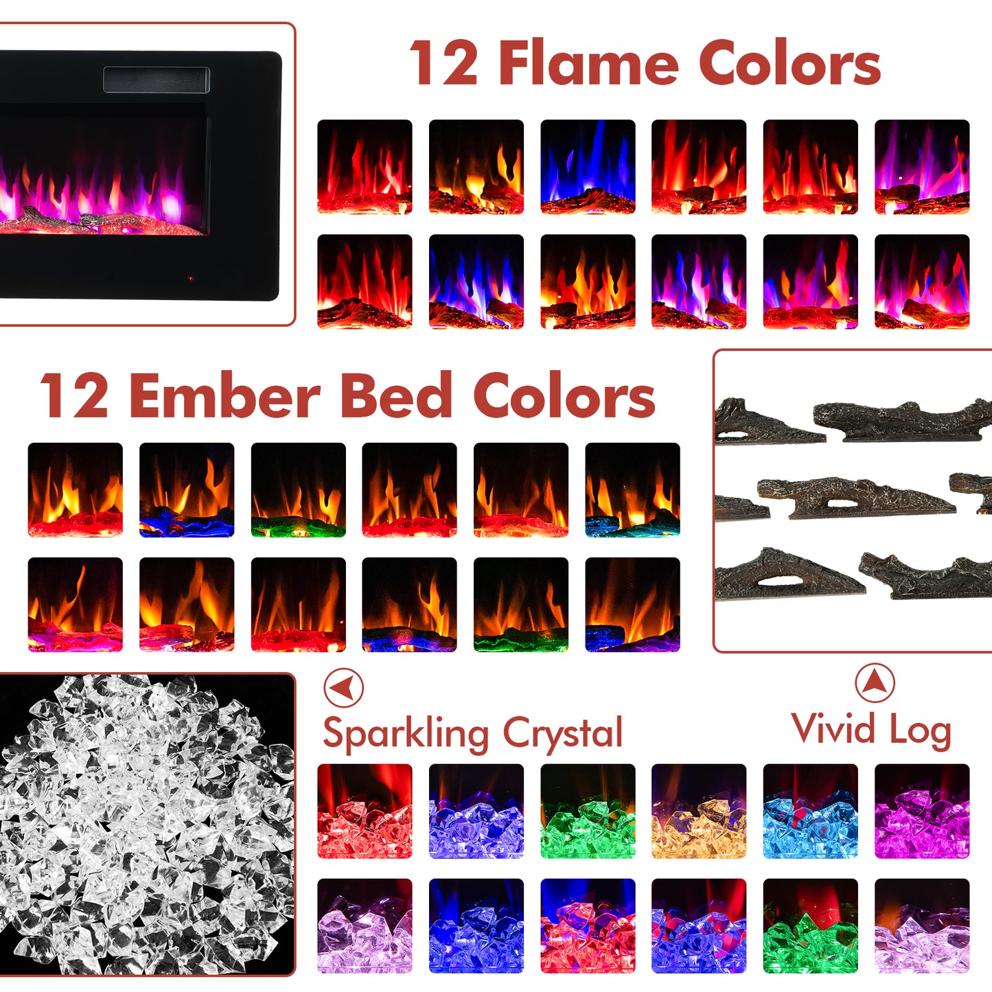 60 Inch Ultra Slim Electric Fireplace with Remote and Adjustable Timer