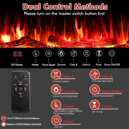 60 Inch Ultra Slim Electric Fireplace with Remote and Adjustable Timer
