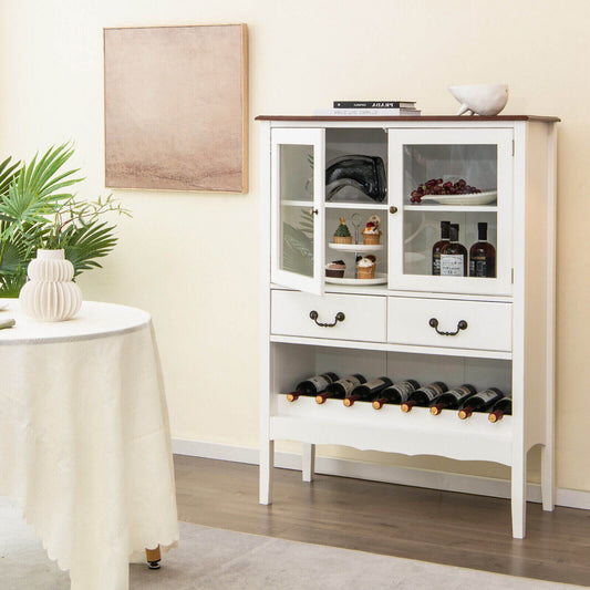 Elegant Sideboard Buffet Cabinet with Tempered Glass Doors and Wine Storage