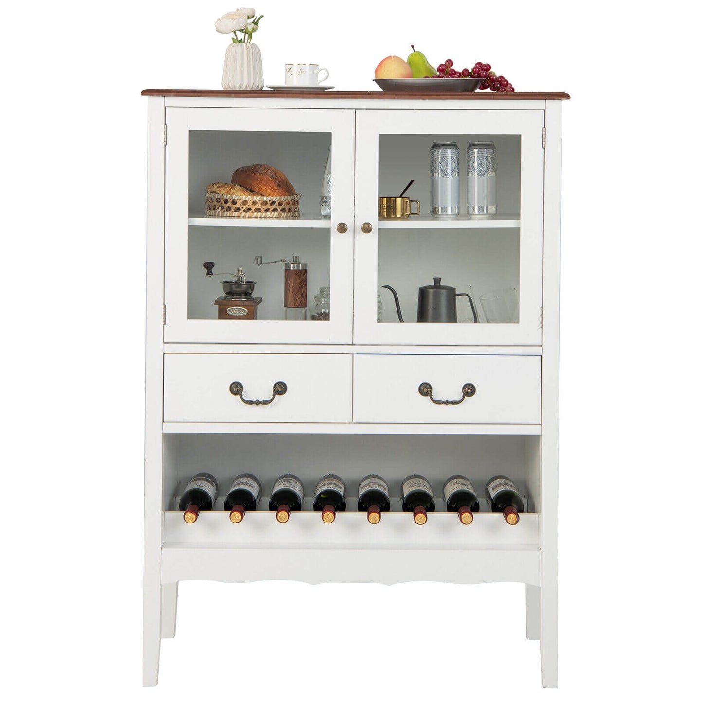 Elegant Sideboard Buffet Cabinet with Tempered Glass Doors and Wine Storage