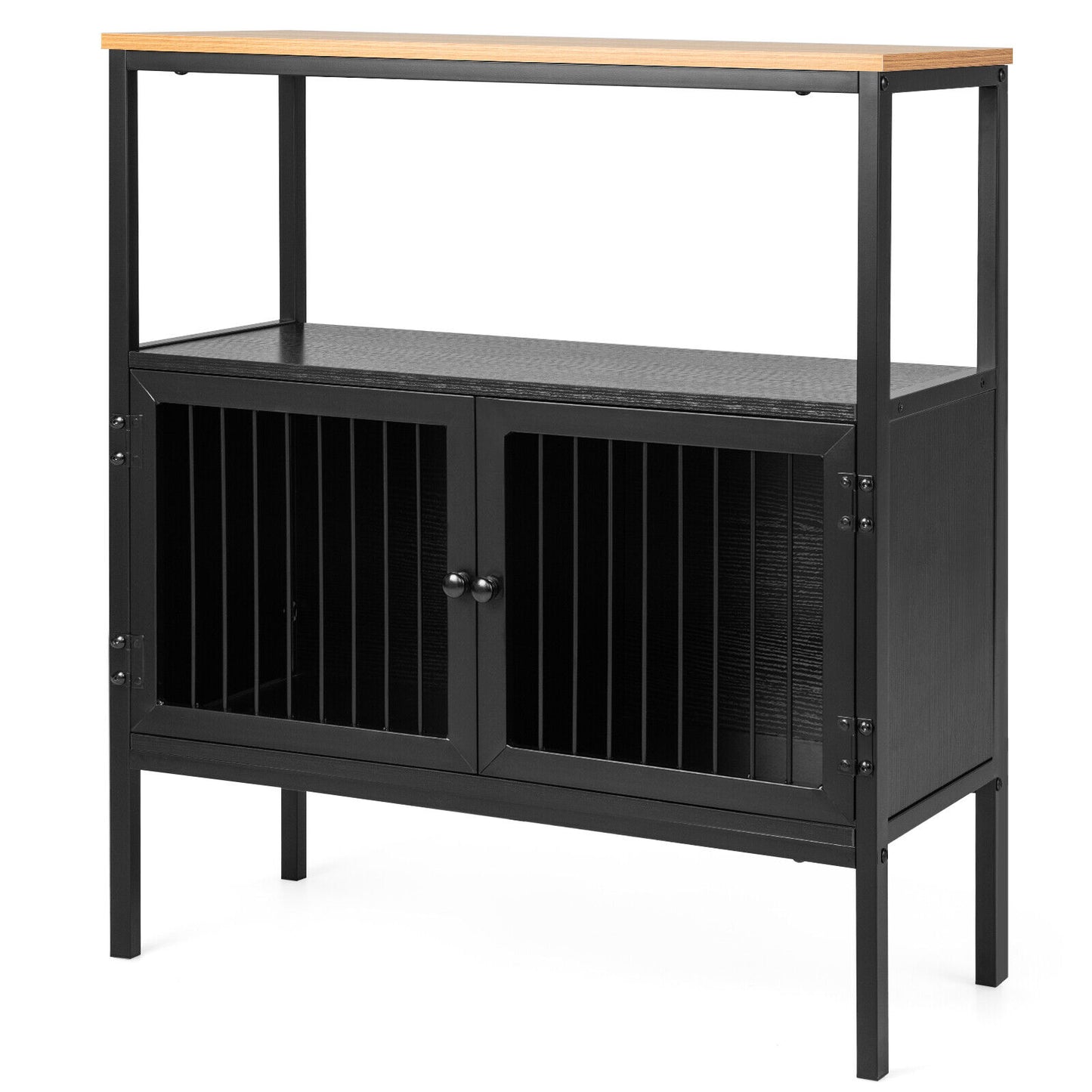Modern Kitchen Buffet Storage Cabinet with Dual Doors and Open Display Shelf