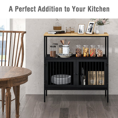 Modern Kitchen Buffet Storage Cabinet with Dual Doors and Open Display Shelf