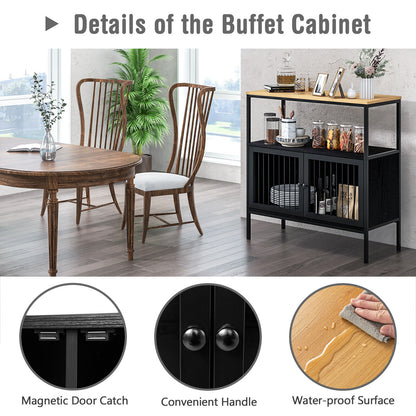 Modern Kitchen Buffet Storage Cabinet with Dual Doors and Open Display Shelf