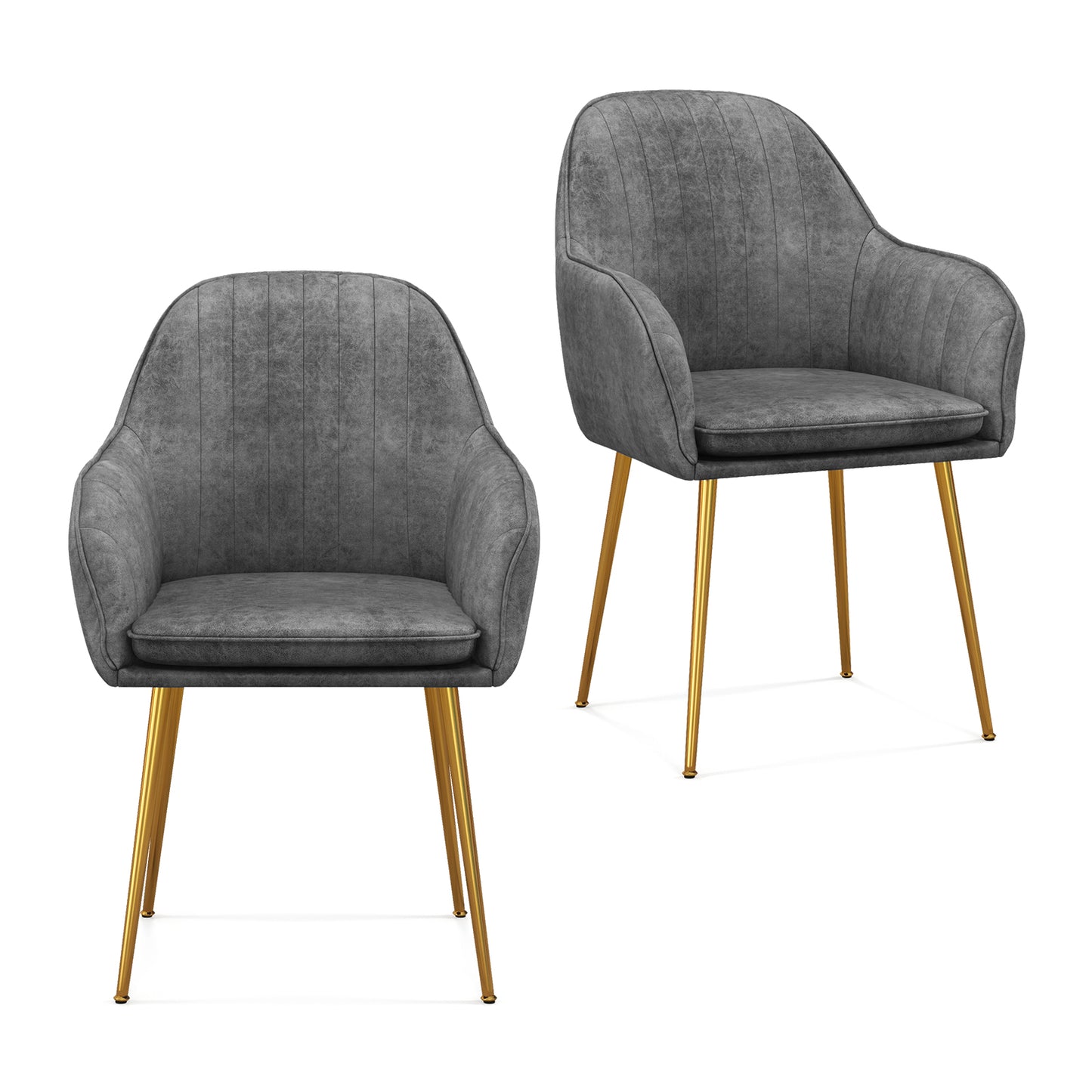 Set of 2 Modern Accent Chairs with Removable Cushions and Gold Metal Legs, Grey