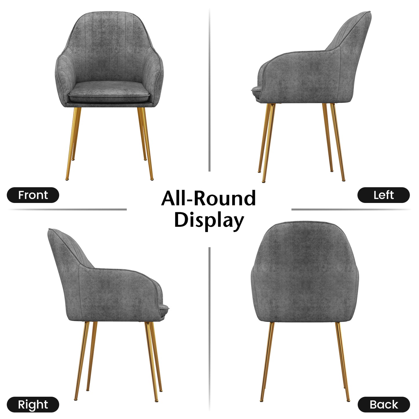 Set of 2 Modern Accent Chairs with Removable Cushions and Gold Metal Legs, Grey