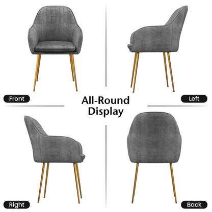 Set of 2 Modern Accent Chairs with Removable Cushions and Gold Metal Legs, Grey